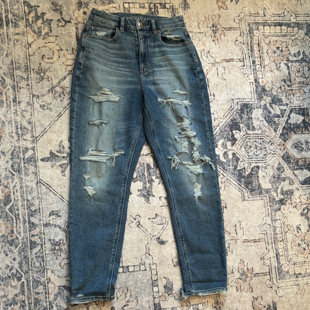 American Eagle Outfitters Ripped Blue Boyfriend Jeans